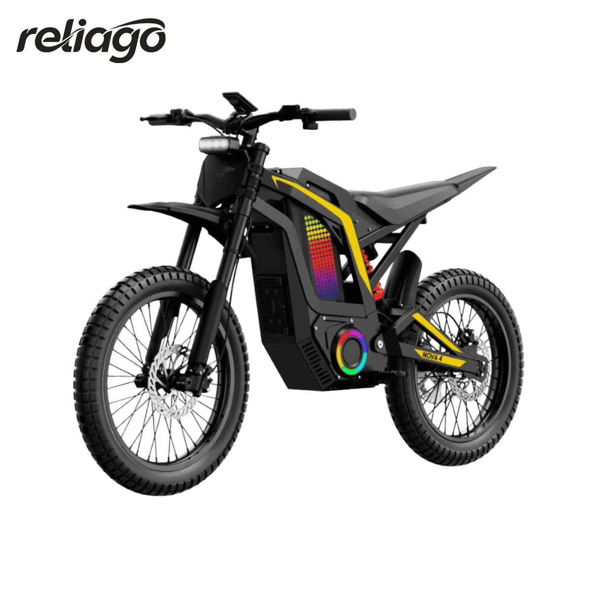 Reliago Nova4-BK 6000W Mid-Drive Electric Dirt Bike 60V 30Ah 45 MPH Full Suspension