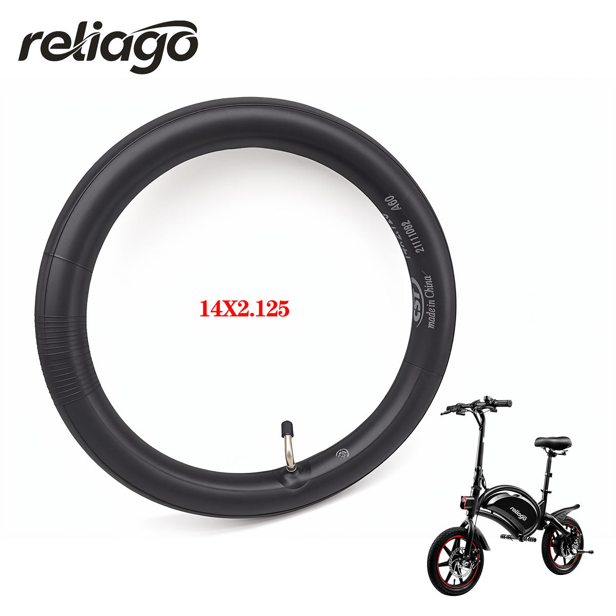 Reliago 14x2.125 E-Bike Tire and Inner Tube Set for DYU D3F