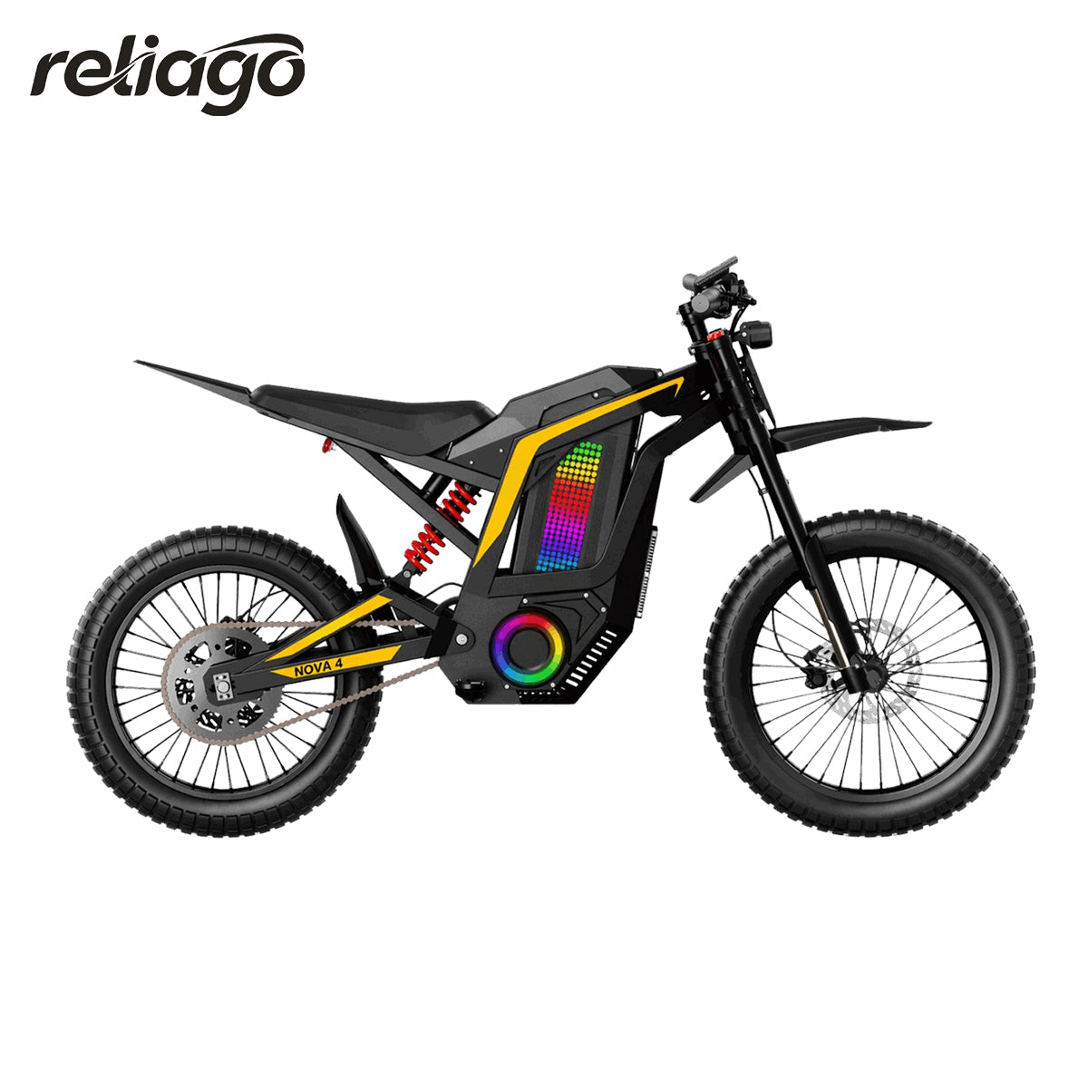 Reliago Nova4-BK 6000W Mid-Drive Electric Dirt Bike 60V 30Ah 45 MPH Full Suspension