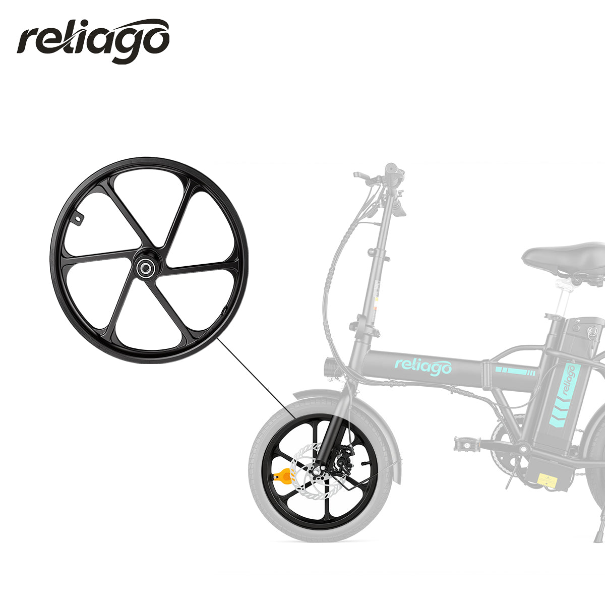 Reliago 16" E-Bike Front Wheel Hub Magnesium Alloy 6 Spoke for Hitway BK5 Electric Bike